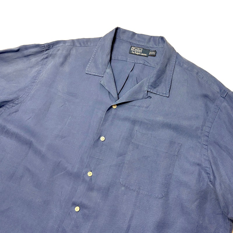 90s��Polo by Ralph Lauren �ݥ� ���ե������LINEN SILK OPEN COLLAR SHIRT ���󥰥��꡼�� ��ͥ� ���륯 ����� ��col.BLUE��size:XXL ��VINTAGE �ӥ�ơ����ۡ���šۡ�Ź�޻����Բġ�