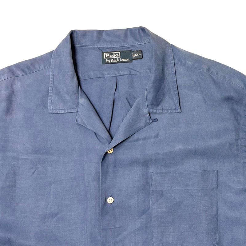 90s��Polo by Ralph Lauren �ݥ� ���ե������LINEN SILK OPEN COLLAR SHIRT ���󥰥��꡼�� ��ͥ� ���륯 ����� ��col.BLUE��size:XXL ��VINTAGE �ӥ�ơ����ۡ���šۡ�Ź�޻����Բġ�