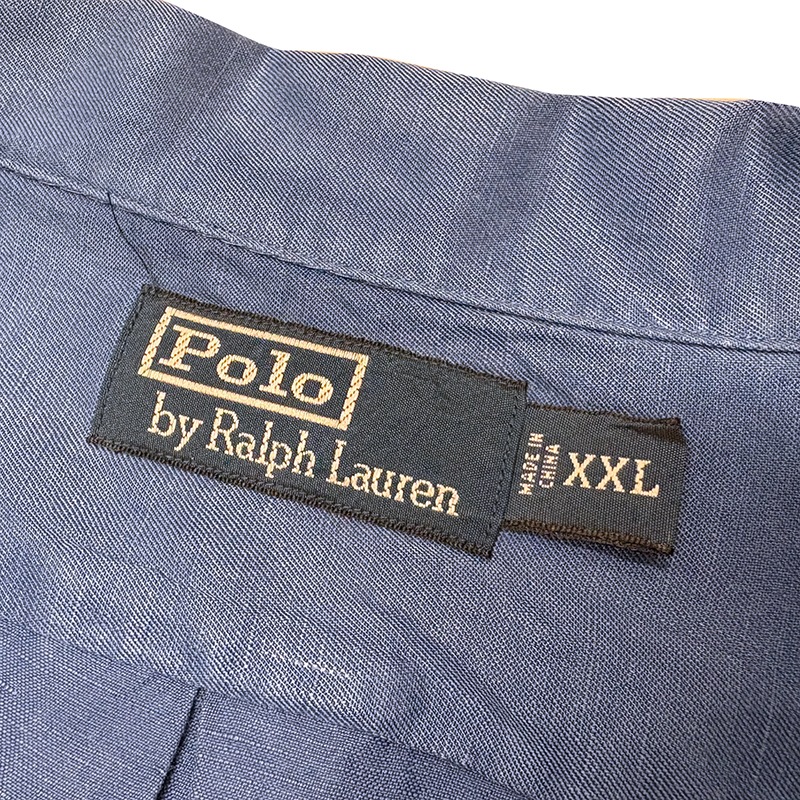90s��Polo by Ralph Lauren �ݥ� ���ե������LINEN SILK OPEN COLLAR SHIRT ���󥰥��꡼�� ��ͥ� ���륯 ����� ��col.BLUE��size:XXL ��VINTAGE �ӥ�ơ����ۡ���šۡ�Ź�޻����Բġ�