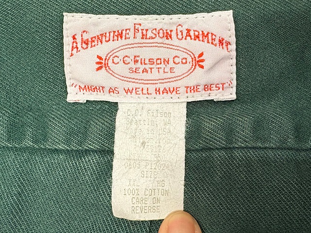 ��SALE 30%OFF�� 90s��FILSON �ե��륽��LONG SLEEVE SHIRTS ���󥰥��꡼�� ����ġ�col:DARK GREEN��size:XXL��COTTON100%��Made in U.S.A ����ꥫ������VINTAGE �ӥ�ơ����ۡ���šۡ�Ź�޻����Բġ�