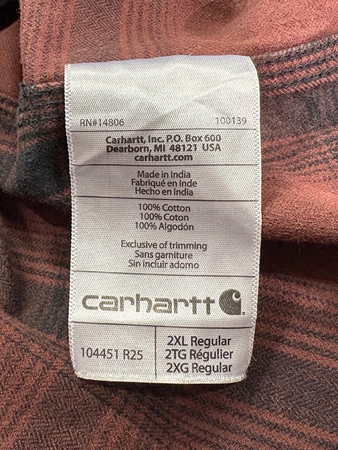 ��SALE 20%OFF�� Carhartt �����ϡ��ȡ�WORK SHIRTS �������ġ������å�����col.RED��size:2XL-Regular��COTTON100%��BIG SIZE��USED �桼���ɡۡ���šۡ�Ź�޻����Բġ�