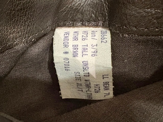 L.L.BEAN ���륨��ӡ���A-2 TYPE FLIGHT JACKET A-2������ �ե饤�ȥ��㥱�åȡ��쥶�����㥱�åȡ��ץ����col.BROWN��size:XL-TALL��TALON���åѡ���MADE IN U.S.A.������ꥫ������OLD ������ɡۡ���š�