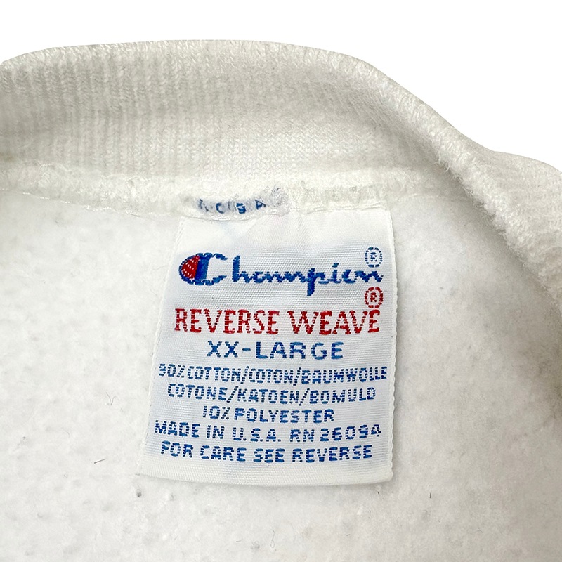 90s��Champion �����ԥ���REVERSE WEAVE CREW NECK SWEAT SHIRTS ��С����������� ���롼�ͥå� �������å� ����ġ��ץ��ȡ�col: WHITE��size:XX-LARGE��CARLETON��ء��ɽ�������Made in U.S.A.����VINTAGE ������ơ����ۡ���šۡ�Ź�޻����Բġ�
