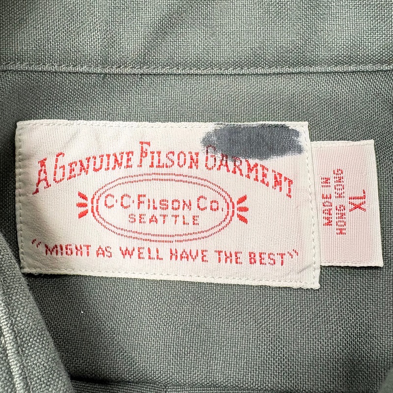 FILSON �ե��륽��L/S Cotton Shirts ���󥰥��꡼�� ���åȥ� ����ġ�col:GRAY GREEN��size:XL�������ɥ���ġ�USED �桼���ɡۡ���šۡ�Ź�޻����Բġ�