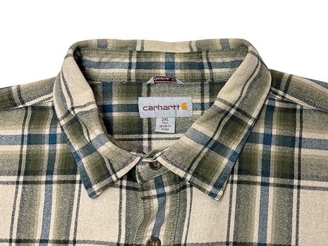 ��SALE 30%OFF�� Carhartt �����ϡ��ȡ�WORK SHIRTS �������ġ������å�����col.GREEN��size:2XL-TALL��COTTON100%��BIG SIZE��USED �桼���ɡۡ���šۡ�Ź�޻����Բġ�