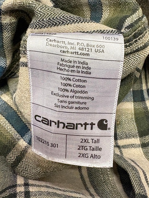 ��SALE 30%OFF�� Carhartt �����ϡ��ȡ�WORK SHIRTS �������ġ������å�����col.GREEN��size:2XL-TALL��COTTON100%��BIG SIZE��USED �桼���ɡۡ���šۡ�Ź�޻����Բġ�