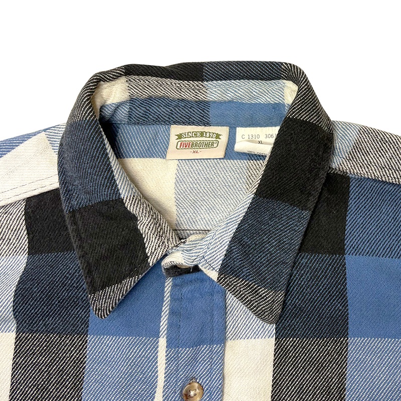 90s��FIVE BROTHER �ե����֥֥饶����L/S Flannel Shirt ���󥰥��꡼�� �ե��ͥ� ����ġ��֥��å������å�����col:BLUE��BLACK��size:XL ��VINTAGE ������ơ����ۡ���šۡ�Ź�޻����Բġ�