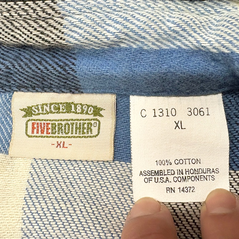 90s��FIVE BROTHER �ե����֥֥饶����L/S Flannel Shirt ���󥰥��꡼�� �ե��ͥ� ����ġ��֥��å������å�����col:BLUE��BLACK��size:XL ��VINTAGE ������ơ����ۡ���šۡ�Ź�޻����Բġ�