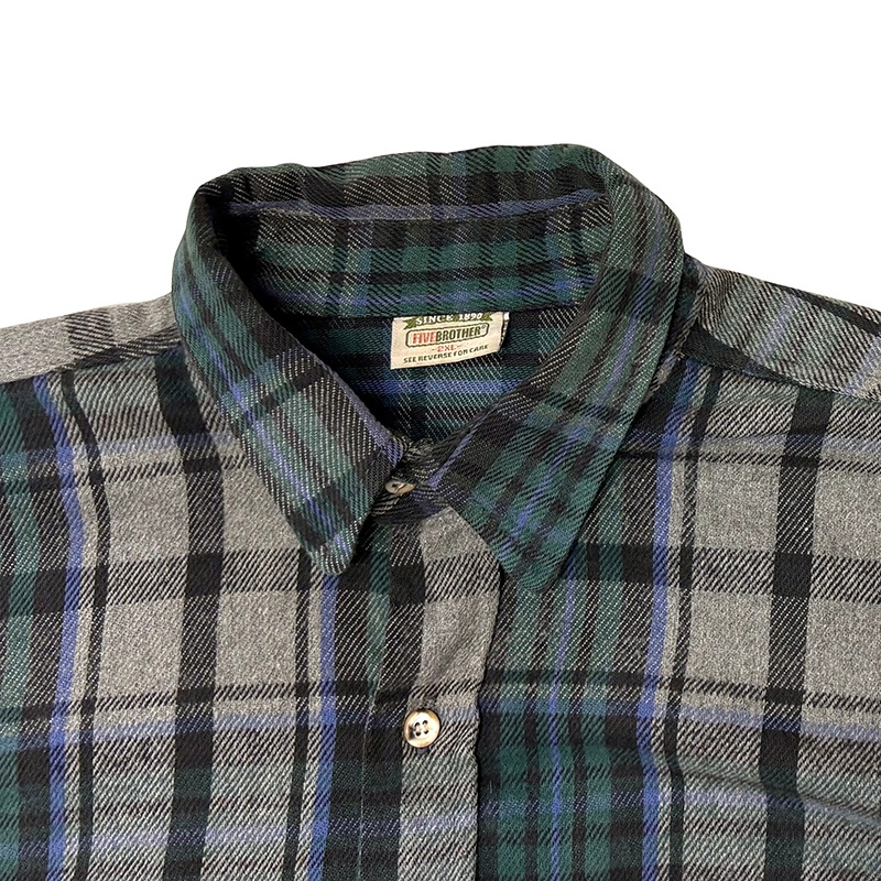 90s��FIVE BROTHER �ե����֥֥饶����L/S Flannel Shirt ���󥰥��꡼�� �ե��ͥ� ����ġ������å�����col:GREEN��GRAY��size:2XL ��VINTAGE ������ơ����ۡ���šۡ�Ź�޻����Բġ�