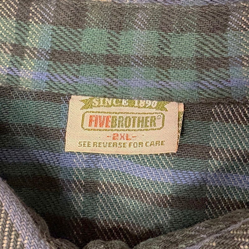 90s��FIVE BROTHER �ե����֥֥饶����L/S Flannel Shirt ���󥰥��꡼�� �ե��ͥ� ����ġ������å�����col:GREEN��GRAY��size:2XL ��VINTAGE ������ơ����ۡ���šۡ�Ź�޻����Բġ�