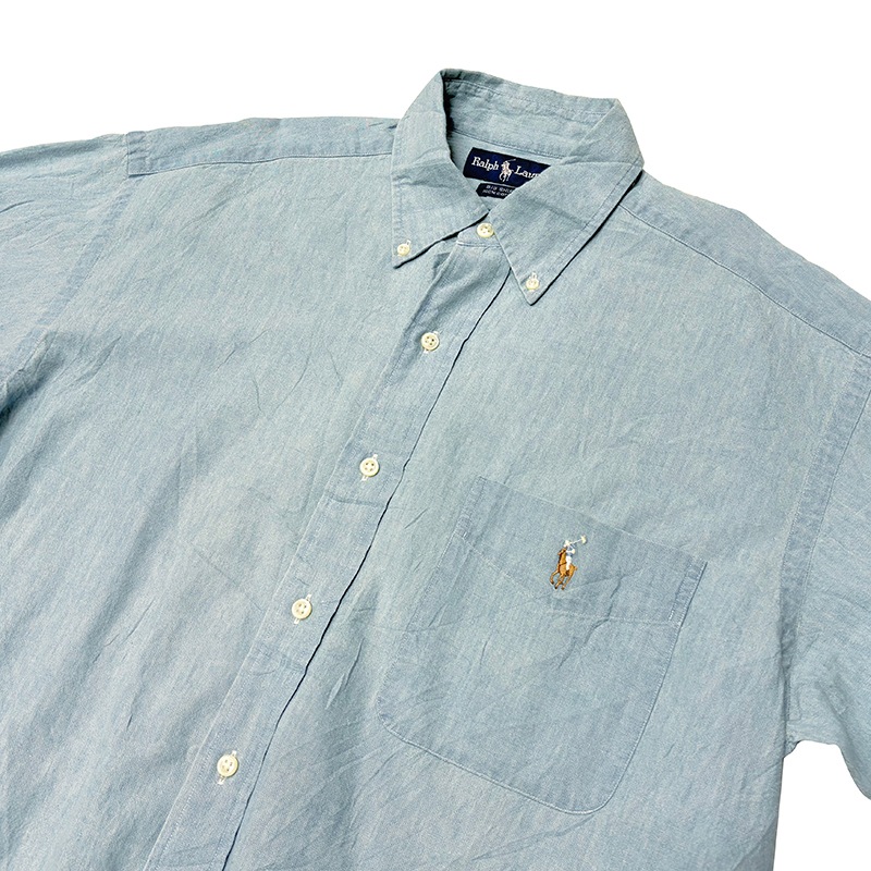 ��DEADSTOCK�� 90s��Ralph Lauren ���ե������CHAMBRAY SHIRT �����֥졼����ġ�"BIG SHIRT" �ӥå�����ġ�col.LT.BLUE��size:S���ڥǥåɥ��ȥå��ۡ���šۡ�Ź�޻����Բġ�