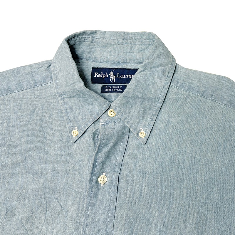 ��DEADSTOCK�� 90s��Ralph Lauren ���ե������CHAMBRAY SHIRT �����֥졼����ġ�"BIG SHIRT" �ӥå�����ġ�col.LT.BLUE��size:S���ڥǥåɥ��ȥå��ۡ���šۡ�Ź�޻����Բġ�