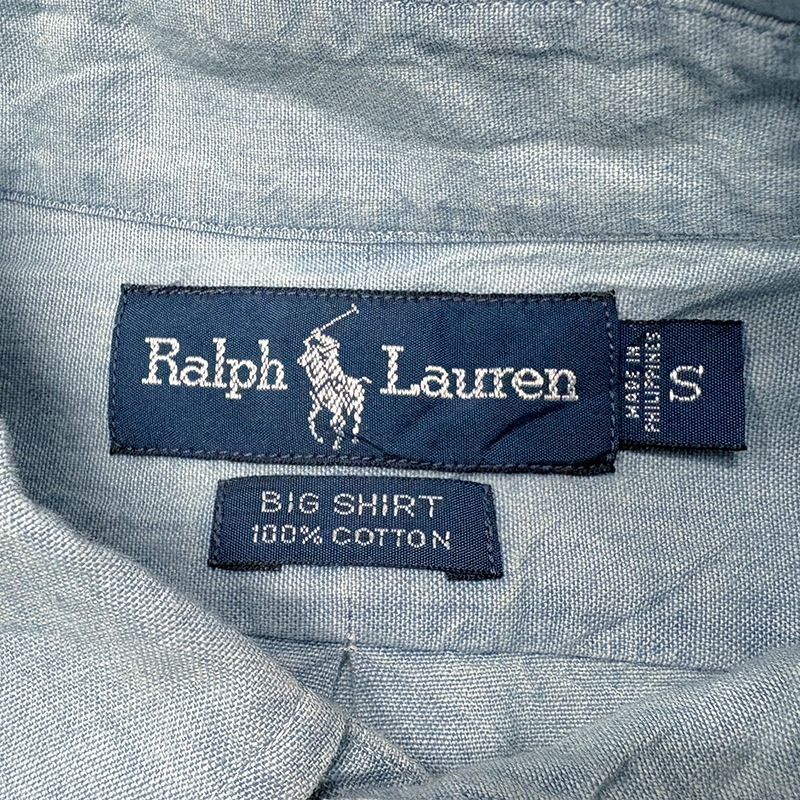 ��DEADSTOCK�� 90s��Ralph Lauren ���ե������CHAMBRAY SHIRT �����֥졼����ġ�"BIG SHIRT" �ӥå�����ġ�col.LT.BLUE��size:S���ڥǥåɥ��ȥå��ۡ���šۡ�Ź�޻����Բġ�