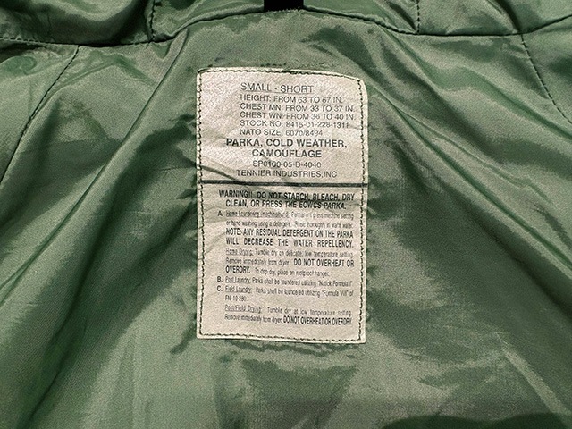 US ARMY ECWCS GEN1 쥢 size:SMALL-SHORTCOLD WEATHER PARKA CAMOUFLAGE ɥ ѡ ե顼塡TENNIER INDUSTRIES,INC.ƷGore-Tex ƥåե 㥱åȡº̡Used 桼ɡۡš