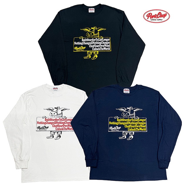PORKCHOP GARAGE SUPPLY �ݡ�������å� ���졼�����ץ饤��SLOGAN L/S TEE������������ ĹµT����ġ�����T��3��(WHITE/BLACK/NAVY)��2025SS