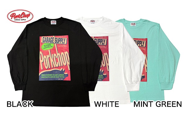 PORKCHOP GARAGE SUPPLY �ݡ�������å� ���졼�����ץ饤��DETERGENT L/S TEE�� �ǥ�����������ȡ����󥰥��꡼�� T����ġ�ĹµT����ġ�����T��3��(BLACK/WHITE/MINT GREEN)��2026AW