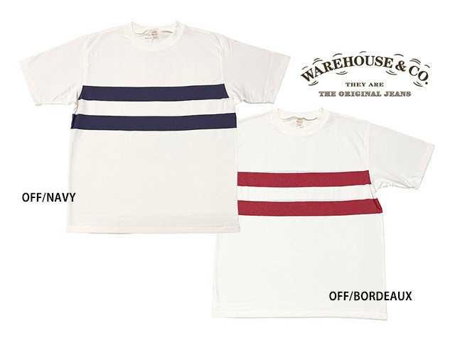 WAREHOUSE �������ϥ�����Lot 4112 S/S PANEL BORDER TEE���ѥͥ�ܡ����� Ⱦµ T����ġ�2����OFF/NAVY-OFF/BORDEAUX��