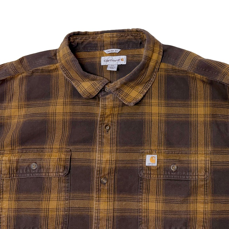 Carhartt �����ϡ��ȡ�L/S Flannel Shirt ���󥰥��꡼�� �ե��ͥ� ����ġ������å�����col.BROWN��YELLOW��size:2XL��ORIGINAL FIT ���ꥸ�ʥ�ե��åȡ�COTTON100%����USED �桼���ɡۡ���šۡ�Ź�޻����Բġ�