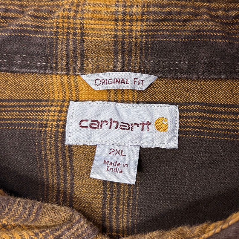 Carhartt �����ϡ��ȡ�L/S Flannel Shirt ���󥰥��꡼�� �ե��ͥ� ����ġ������å�����col.BROWN��YELLOW��size:2XL��ORIGINAL FIT ���ꥸ�ʥ�ե��åȡ�COTTON100%����USED �桼���ɡۡ���šۡ�Ź�޻����Բġ�
