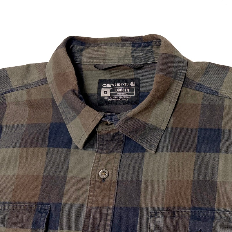 Carhartt �����ϡ��ȡ�L/S Flannel Shirt ���󥰥��꡼�� �ե��ͥ� ����ġ������å�����col.GREEN��BROWN��size:XL��LOOSE FIT �롼���ե��åȡ�COTTON100%����USED �桼���ɡۡ���šۡ�Ź�޻����Բġ�