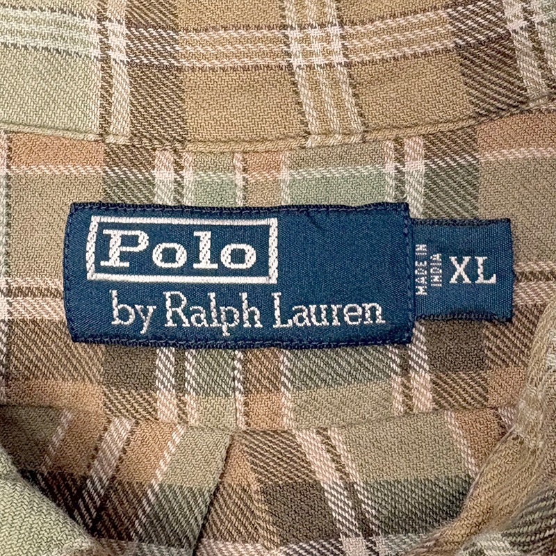 90s��Polo by Ralph Lauren �ݥ� ���ե������L/S Flannel Shirt ���󥰥��꡼�� �ե��ͥ� ����ġ������å�����col.BEIGE��GREEN��size:XL������ͥ롡��VINTAGE �ӥ�ơ����ۡ���šۡ�Ź�޻����Բġ�