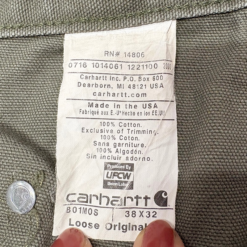 Carhartt �����ϡ��ȡ�Double Knee Painter Pants ���֥�ˡ� �ڥ��󥿡��ѥ�ġ�col.OLIVE��size:W38��L32ɽ��(����W39��L31)�����å����ϡ�Made in U.S.A.  ��USED �桼���ɡۡ���šۡ�Ź�޻����Բġ�