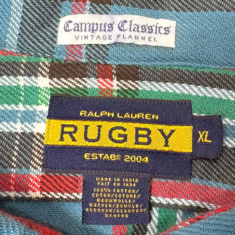 RUGBY-Ralph Lauren- �饰�ӡ� -���ե������-��L/S Flannel Shirt ���󥰥��꡼�� �ե��ͥ� ����ġ������å�����col.BLUE��RED��size:XL����USED �桼���ɡۡ���šۡ�Ź�޻����Բġ�