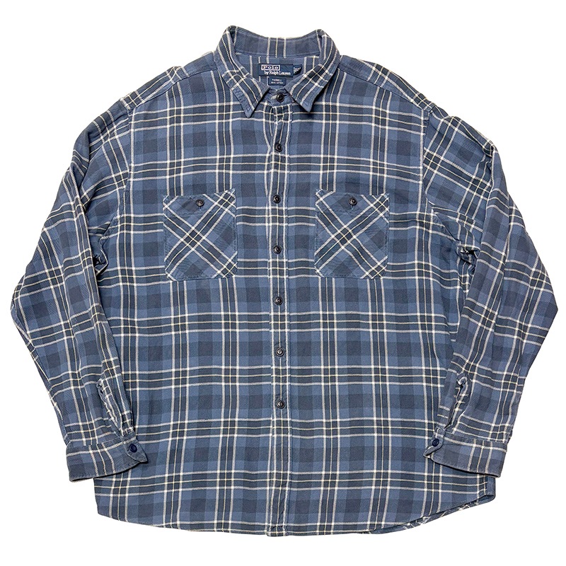 90s��Polo by Ralph Lauren �ݥ� ���ե������"FARRELL" L/S Flannel Shirt "�ե����" ���󥰥��꡼�� �ե��ͥ� ����ġ������å�����col.BLUE��WHITE��size:XXL ����VINTAGE �ӥ�ơ����ۡ���šۡ�Ź�޻����Բġ�