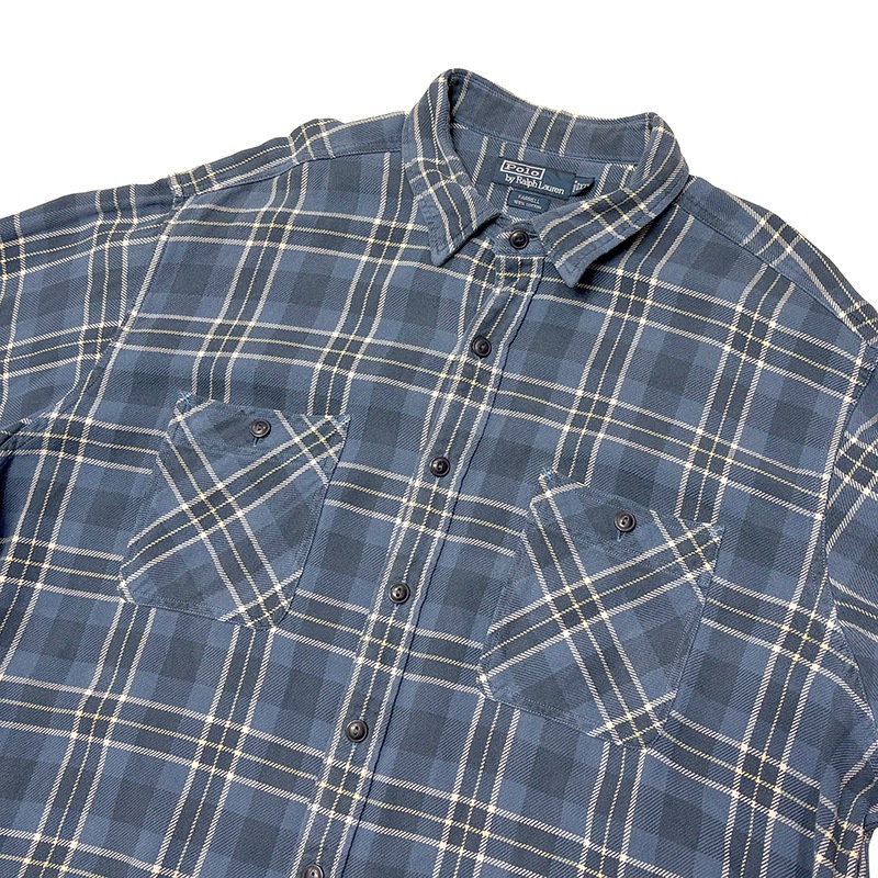 90s��Polo by Ralph Lauren �ݥ� ���ե������"FARRELL" L/S Flannel Shirt "�ե����" ���󥰥��꡼�� �ե��ͥ� ����ġ������å�����col.BLUE��WHITE��size:XXL ����VINTAGE �ӥ�ơ����ۡ���šۡ�Ź�޻����Բġ�