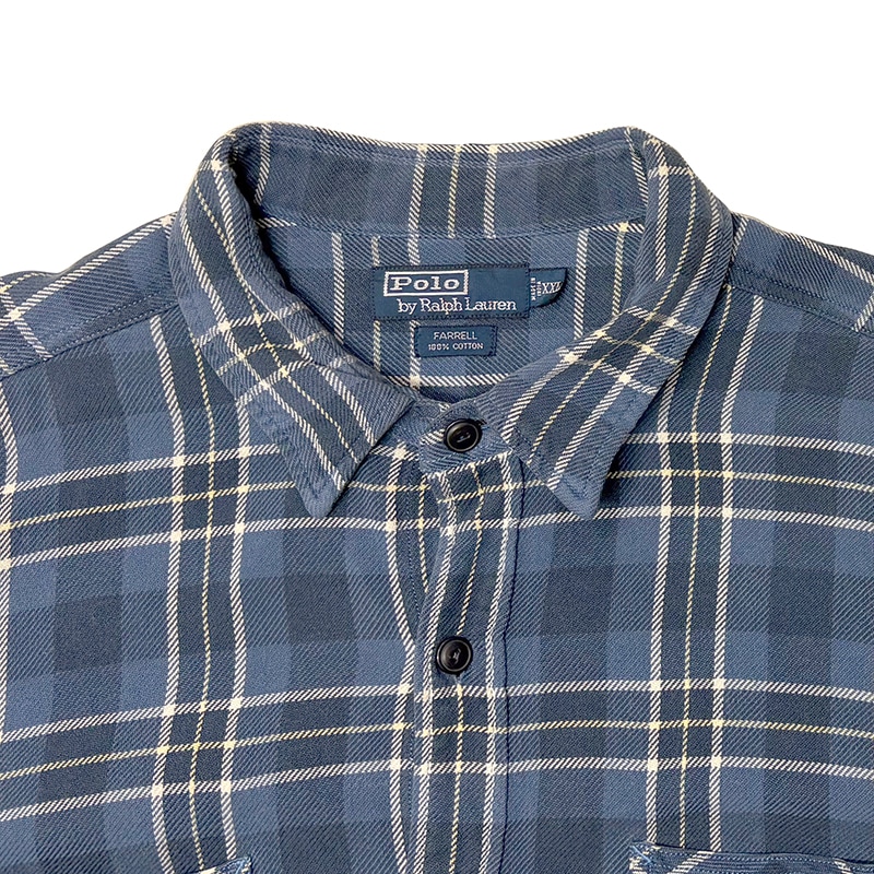90s��Polo by Ralph Lauren �ݥ� ���ե������"FARRELL" L/S Flannel Shirt "�ե����" ���󥰥��꡼�� �ե��ͥ� ����ġ������å�����col.BLUE��WHITE��size:XXL ����VINTAGE �ӥ�ơ����ۡ���šۡ�Ź�޻����Բġ�