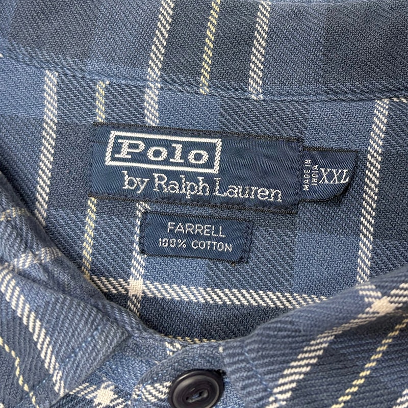 90s��Polo by Ralph Lauren �ݥ� ���ե������"FARRELL" L/S Flannel Shirt "�ե����" ���󥰥��꡼�� �ե��ͥ� ����ġ������å�����col.BLUE��WHITE��size:XXL ����VINTAGE �ӥ�ơ����ۡ���šۡ�Ź�޻����Բġ�