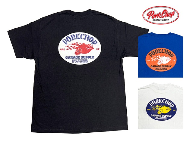 PORKCHOP GARAGE SUPPLY �ݡ�������å� ���졼�����ץ饤��FIRE UP TEE �ե����������å� T����ġ�Ⱦµ��3��(BLACK/WHITE/BLUE)��2025SS