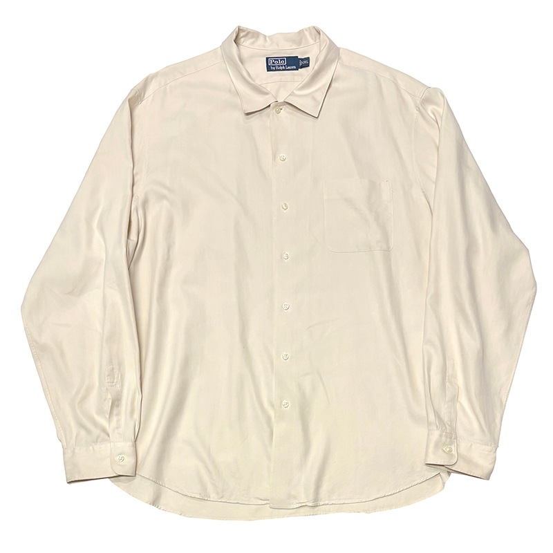 90s��Polo by Ralph Lauren �ݥ� ���ե������L/S SILK SHIRT ���󥰥��꡼�� ���륯����� ��col.NATURAL��size:XXL ��VINTAGE �ӥ�ơ����ۡ���šۡ�Ź�޻����Բġ�