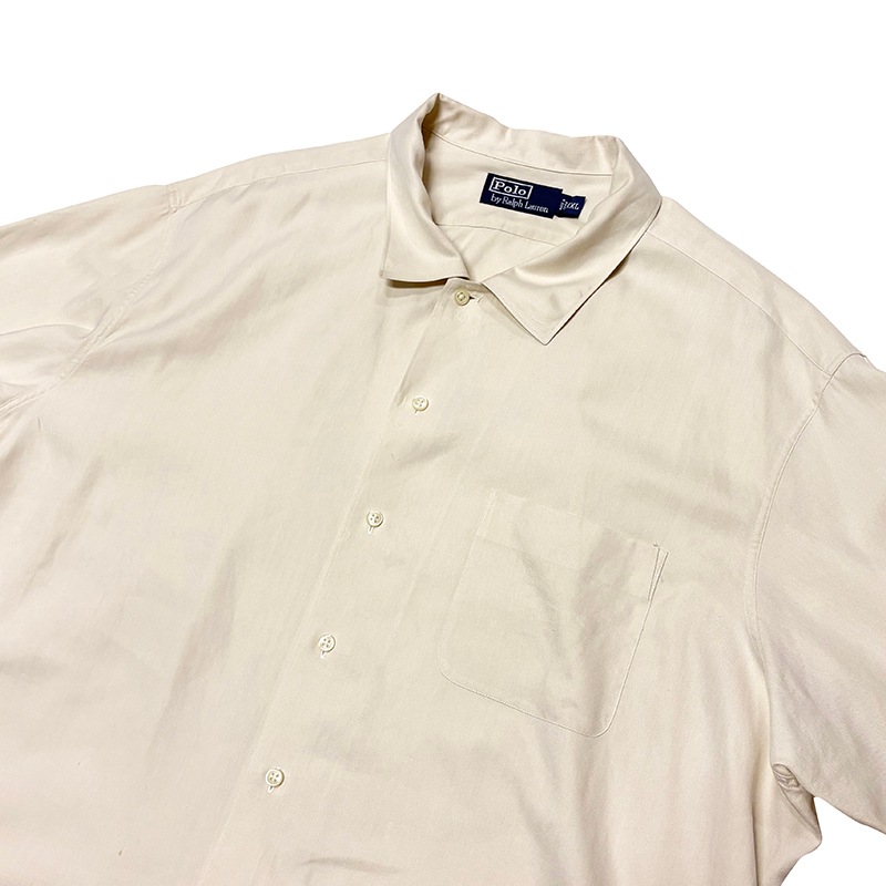 90s��Polo by Ralph Lauren �ݥ� ���ե������L/S SILK SHIRT ���󥰥��꡼�� ���륯����� ��col.NATURAL��size:XXL ��VINTAGE �ӥ�ơ����ۡ���šۡ�Ź�޻����Բġ�