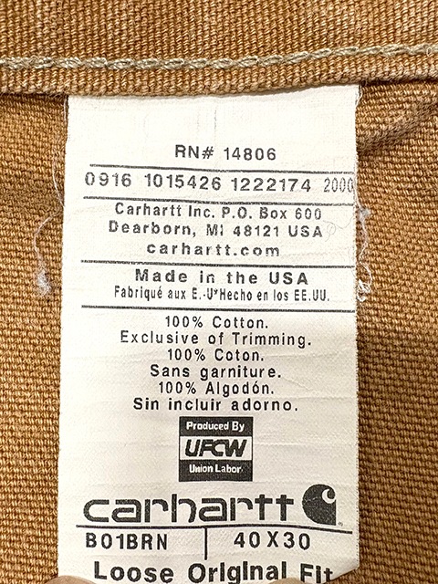 Carhartt �����ϡ��ȡ�Double Knee Painter Pants ���֥�ˡ� �ڥ��󥿡��ѥ�ġ�col.BROWN DUCK��size:W40��12oz�����å����ϡ�Made in U.S.A.  ��USED �桼���ɡۡ���šۡ�Ź�޻����Բġ�