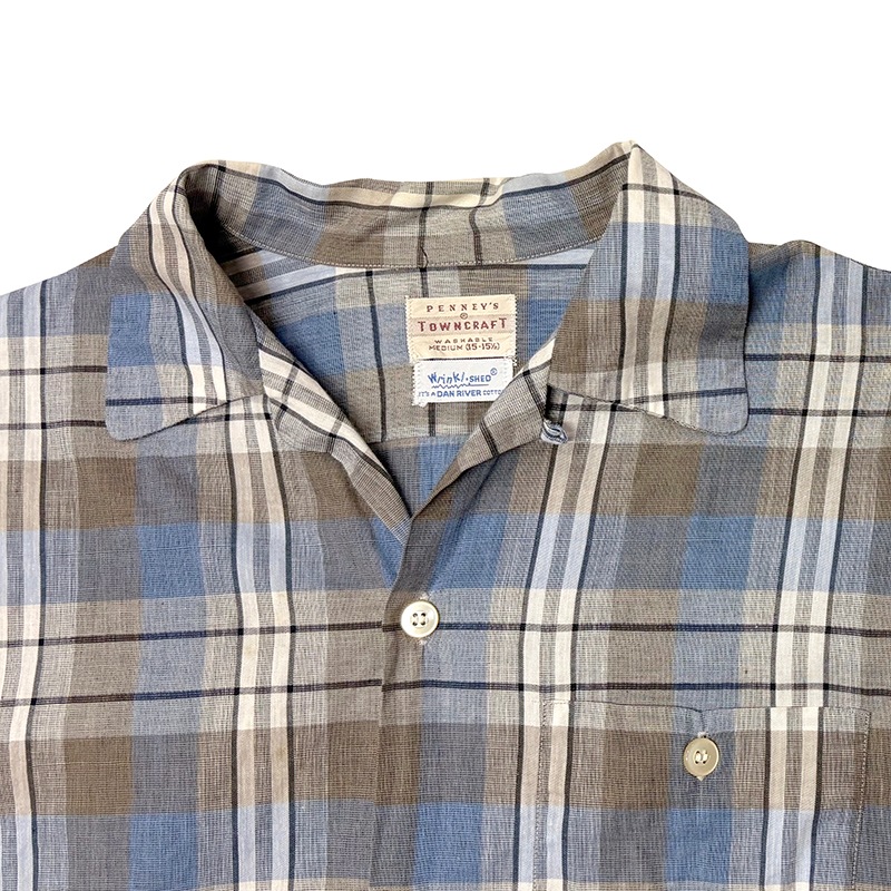 50-60s��TOWN CRAFT �����󥯥�եȡ�OPEN COLLAR SHIRTS �����ץ󥫥顼 ����ġ�size:MEDIUM(15-15 1/2)��DAN RIVER��Wrinkl��SHED��PENNEY'S��VINTAGE �ӥ�ơ����ۡ���š�