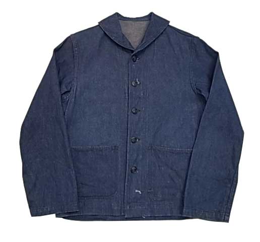 40's��US NAVY��DENIM SHAWL COLLAR JAKET with STENCIL INDIGO �ǥ˥� ���硼�륫�顼 ���㥱�åȡ����ƥ󥷥롡color:INDIGO��Vintage ������ơ����ۡ���š�