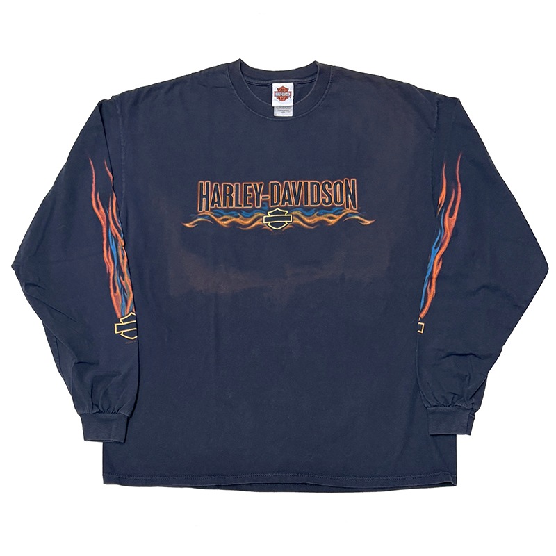 00s��Harley-Davidson �ϡ��졼���ӥåɥ���LONG SLEEVE T-SHIRTS ���󥰥��꡼�� T����ġ�col:NAVY��size:2XL��Made in U.S.A.����USED �桼���ɡۡ���šۡ�Ź�޻����Բġ�