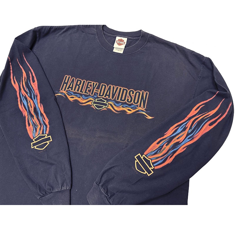 00s��Harley-Davidson �ϡ��졼���ӥåɥ���LONG SLEEVE T-SHIRTS ���󥰥��꡼�� T����ġ�col:NAVY��size:2XL��Made in U.S.A.����USED �桼���ɡۡ���šۡ�Ź�޻����Բġ�