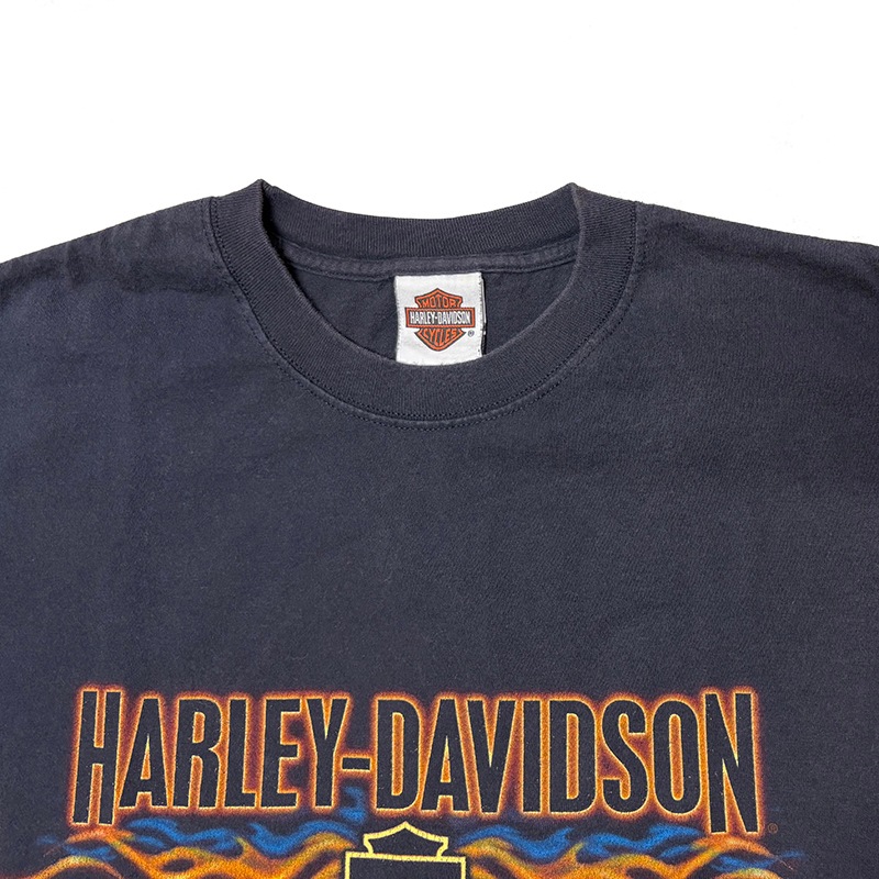 00s��Harley-Davidson �ϡ��졼���ӥåɥ���LONG SLEEVE T-SHIRTS ���󥰥��꡼�� T����ġ�col:NAVY��size:2XL��Made in U.S.A.����USED �桼���ɡۡ���šۡ�Ź�޻����Բġ�