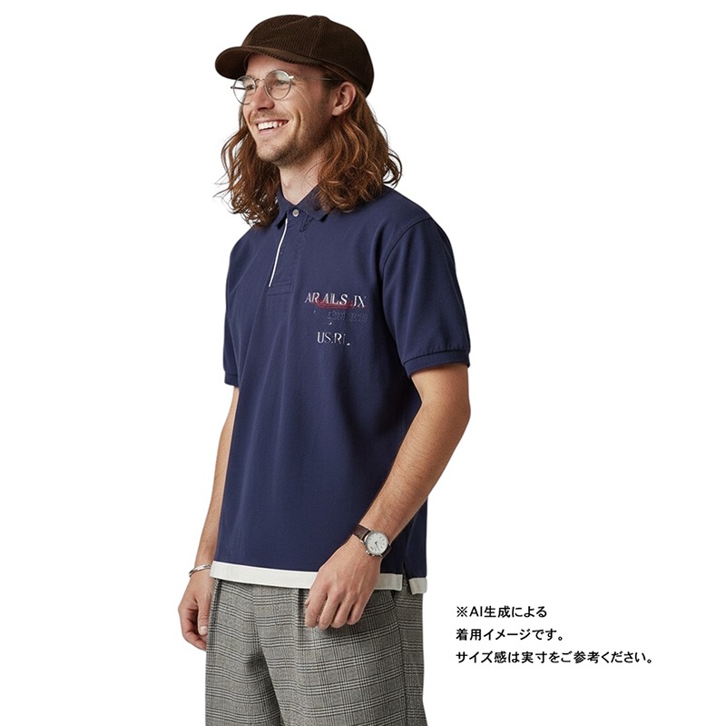 Polo by Ralph Lauren �ݥ� ���ե������S/S RUGBY SHIRT Ⱦµ �饬������ġ�col.NAVY��size:L����USED �桼���ɡۡ���š�