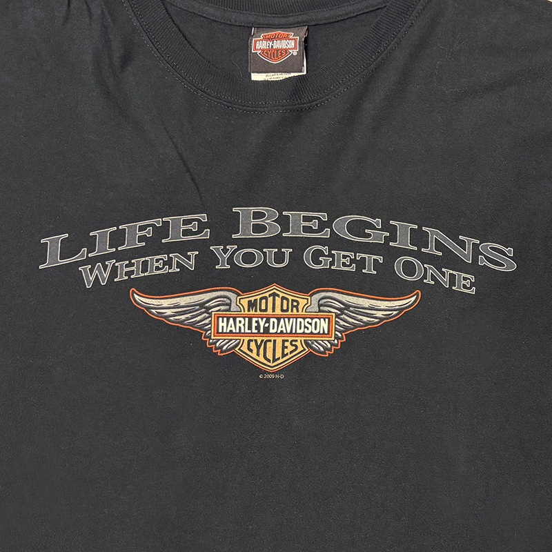 ��09��Harley-Davidson �ϡ��졼���ӥåɥ���SHORT SLEEVE T-SHIRTS ���硼�ȥ��꡼�� T����ġ�col:BLACK��size:2XL����USED �桼���ɡۡ���šۡ�Ź�޻����Բġ�
