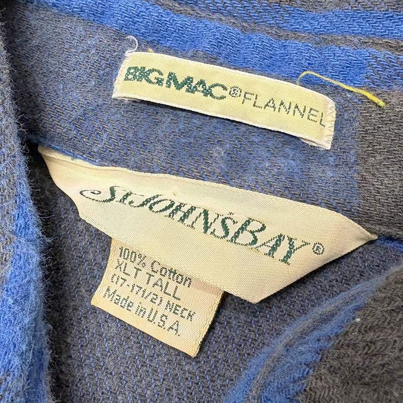 90s��St. John's Bay������� ����󥺥٥���COTTON FLANNEL SHIRT ���åȥ� �ե��ͥ� ����ġ�col:BLUE��BLACK��size:XLT TALL���Х����顼��Made in U.S.A. ��VINTAGE ������ơ����ۡ���šۡ�Ź�޻����Բġ�