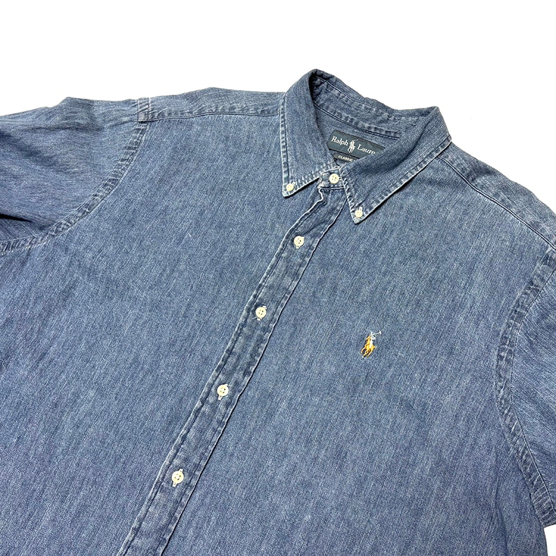 Ralph Lauren ���ե������ BD DENIM SHIRT �ܥ�������� �ǥ˥ॷ��ġ�col:INDIGO��size:XXL��COTTON100%����USED �桼���ɡۡ���šۡ�Ź�޻����Բġ�