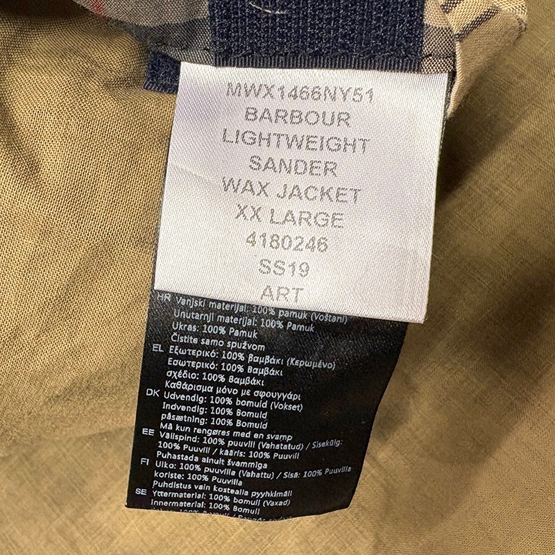 Barbour �Х֥�����LIGHTWEIGHT SANDER WAX JACKET �饤�ȥ������� ������� ��å������㥱�åȡ�col.DARK NAVY��size:XXL��3����ȡ�4oz��������ɥ��㥱�åȡ���USED �桼���ɡۡ���š�