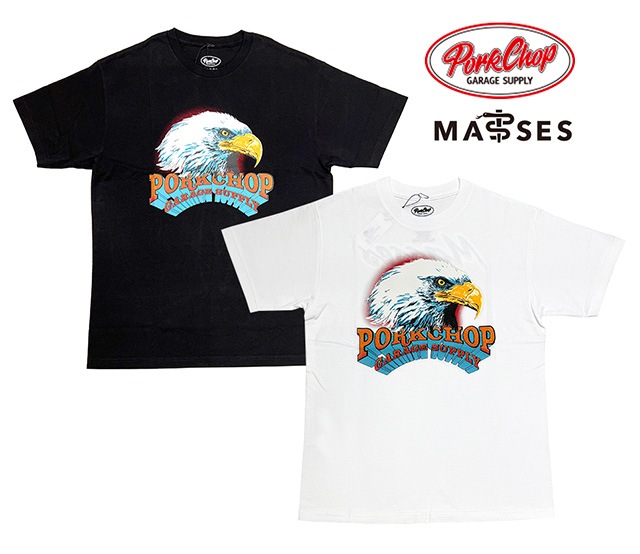 MASSES  PORKCHOP GARAGE SUPPLYޥߥݡå 졼ץ饤T-SHIRT EAGLE TġȾµ2(BLACK/WHITE)2025SS