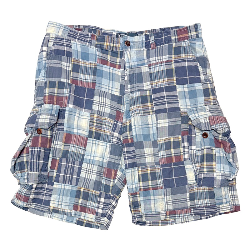 Polo by Ralph Lauren �ݥ� ���ե������MADRAS CHECK CARGO SHORTS �ޥɥ饹�����å� ���������硼�ġ�col.BLUE�ϡ�size:W36��COTTON100�� ��USED �桼���ɡۡ���šۡ�Ź�޻����Բġ�