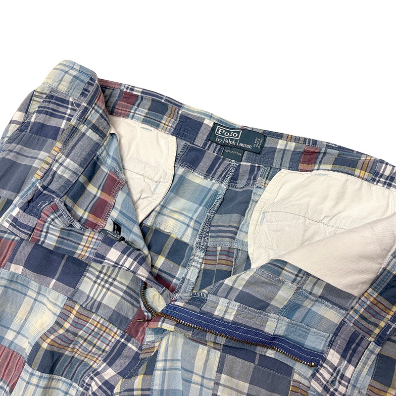 Polo by Ralph Lauren �ݥ� ���ե������MADRAS CHECK CARGO SHORTS �ޥɥ饹�����å� ���������硼�ġ�col.BLUE�ϡ�size:W36��COTTON100�� ��USED �桼���ɡۡ���šۡ�Ź�޻����Բġ�