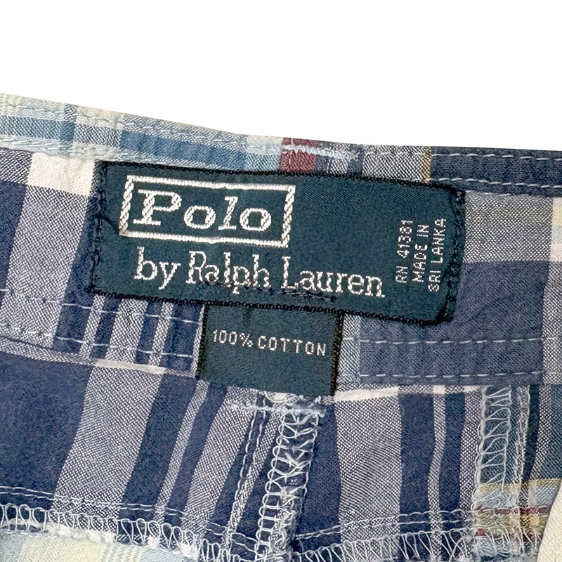 Polo by Ralph Lauren �ݥ� ���ե������MADRAS CHECK CARGO SHORTS �ޥɥ饹�����å� ���������硼�ġ�col.BLUE�ϡ�size:W36��COTTON100�� ��USED �桼���ɡۡ���šۡ�Ź�޻����Բġ�