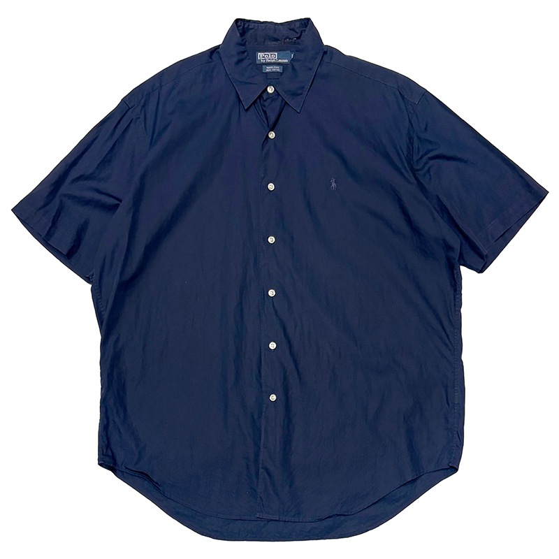 Polo by Ralph Lauren �ݥ� ���ե������"MARLOWE" S/S SHIRT "�ޡ�����" Ⱦµ����ġ�col:NAVY��size:L��COTTON100%����USED �桼���ɡۡ���š�